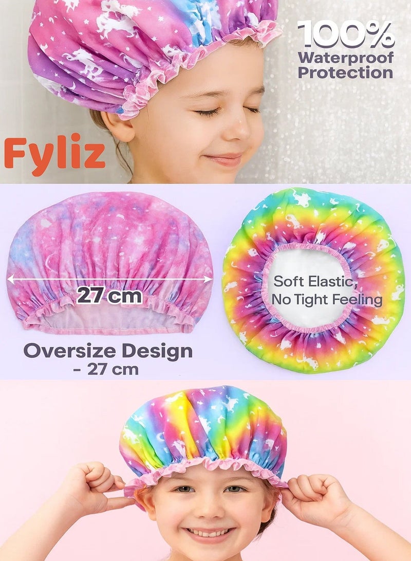 Fyliz Little Boys and Girls Shower Cap - Cute Rainbow Long Hair Children's Adjustable Waterproof Toddler Head Cap For Kids While Taking Shower - Image 5